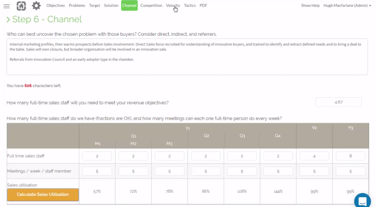 Channel section for funnel plan for sales people for growth