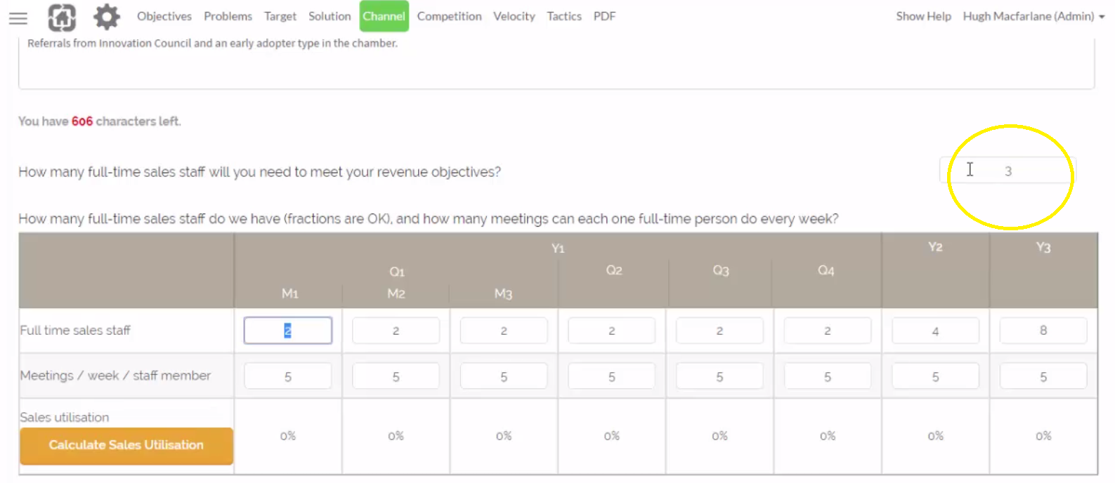 Channel section for funnel plan for sales people for growth
